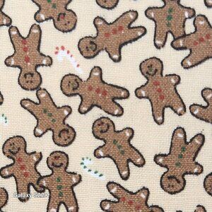 Gingerbread Man Candy Cane Christmas Holiday Printed Fabric Beige Brown Red Gree